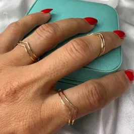 Anel 2 Fios em V - Banhado a Ouro 18K