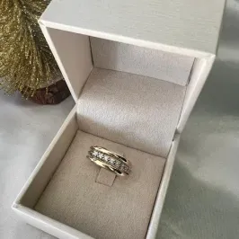 Anel 3 Elos e 1 Elo com  Zircônias - Banhado a Ouro 18k