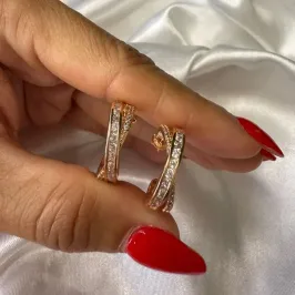 Argola  2 Aros Cravejados Zircônias - Banhado a Ouro 18K