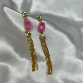 Brinco Franja Com Concha - Banhado a Ouro 18K