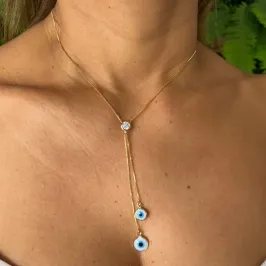 Colar Estilo Gravatinha Olho Grego - Banhado a Ouro 18K