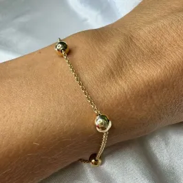 Pulseira Elo Portugueses com Bolinhas - Banhado a Ouro 18k