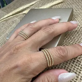Anel 3 Fileiras de Bolinhas - Banhado a Ouro 18K