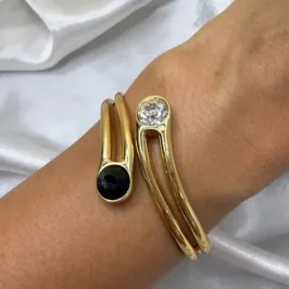 Bracelete Pedra Dupla - Banho Verniz Italiano