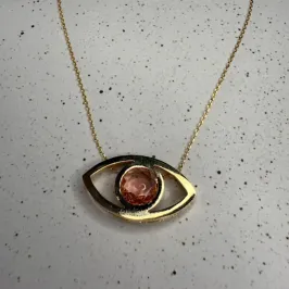 Colar Olho Grego Liso Zircônia Coral - Banhado a Ouro 18k