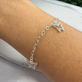 Pulseira em Elos e Borboletas Vazadas - Prata 925