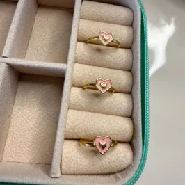 Anel Infantil Coração Esmaltado - Banhado a Ouro 18K