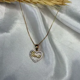 Colar Coração Cravejado e Love - Banhado a Ouro 18K