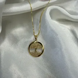 Colar Medalha Árvore da Vida Vazada - Banhado a Ouro 18K