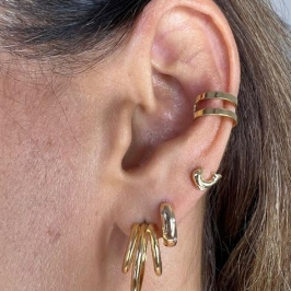 Brinco Piercing Fake Dois Fios - Banhado a Ouro 18k