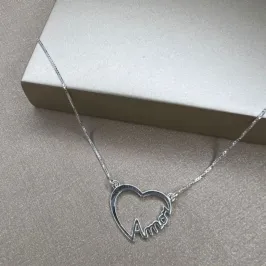 Colar Coração com escrita Amor - Prata 925
