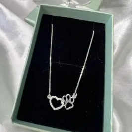 Colar Coração Cravejado e Patinha Pet - Prata 925