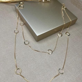 Colar Longo Círculos Vazados - Banhado a Ouro 18K