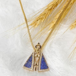 Colar Nossa Senhora Aparecida Cravejado - Banhado a Ouro 18k