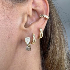Piercing Fake Zig Zag Cravejado Zircônias - Banhado a Ouro 18K