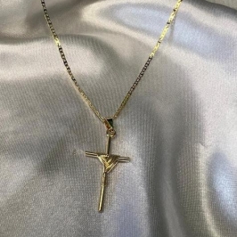 Pingente Cruz Palito Com Manto - Banhado a Ouro 18K