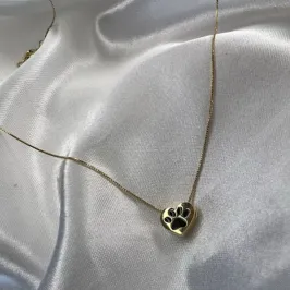 Pingente de Coração com Patinha Esmaltada - Banhado a Ouro 18K