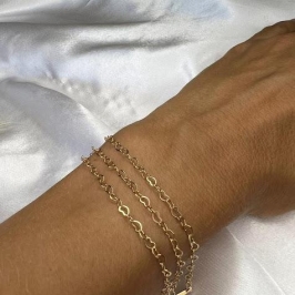 Pulseira Tripla Elos de Corações - Banhado a Ouro 18K