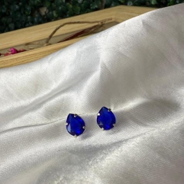 Brinco Gota Azul Escuro - Prata 925