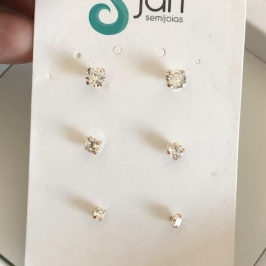 Trio Brinco Ponto de Luz Redondo - Banhado a Ouro 18k