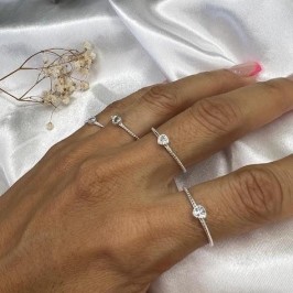 Anel Coração Zircônia Lateral Textura (Und) - Prata 925