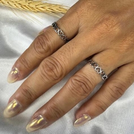 Anel Elo Corações Vazados (Und) - Prata 925