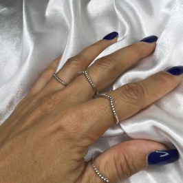 Anel em V de Bolinhas Prata Envelhecida (Und) - Prata 925