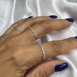 Anel Zigue Zague com Bolinhas (Und) - Prata 925