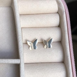 Brinco Pequeno Borboleta de Origami - Prata 925