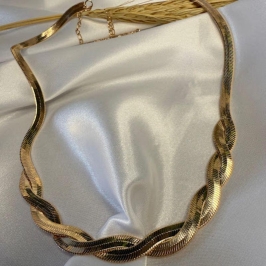 Colar Fita Metade Trançada - Banhado a Ouro 18k