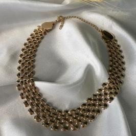 Colar Choker Malha Trabalhada Lisa 44cm - Banhado a Ouro 18K