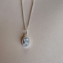Pingente Oval Cristal Cravejado Zircônias - Prata 925