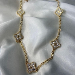 Colar Trevo Cravejados de Zircônias - Banhado a Ouro 18k