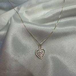 Pingente de Coração Vazado Cravejado Zircônias - Prata 925