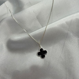 Pingente Trevo Quatro Folhas Preto - Prata 925