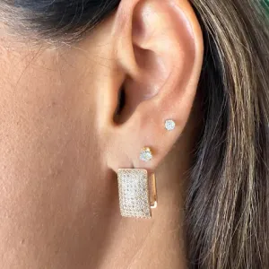 Argola Retangular 8 Fileiras de Microzircônias - Banhado a Ouro 18K