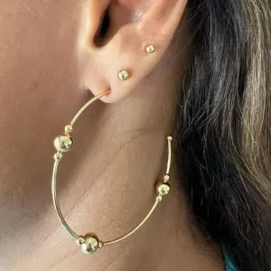 Brinco Semi Argola Grande com Bolinhas - Banhado a Ouro 18K