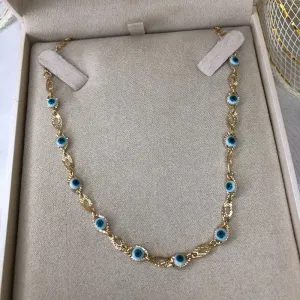 Choker Elos Losango e Olho Grego - Banhado a Ouro 18K