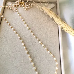 Colar Longo Bolinhas Pérola 60cm - Banhado a Ouro 18K