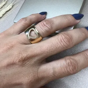 Anel Coração Vazado Cravejado - Banhado a Ouro 18K