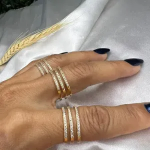 Anel 3 Fileiras Cravejados Microcircônias - Banhado a Ouro 18K
