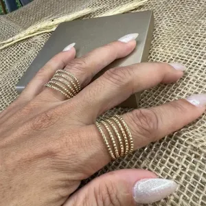 Anel Cinco Fileiras de Bolinhas - Banhado a Ouro 18K