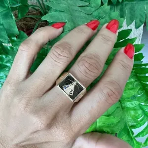 Anel Quadrado Nossa Senhora - Banhado a Ouro 18K