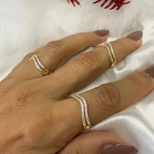 Anel Ondulado 2 Fios Vazados (UND)- Banhado a Ouro 18K