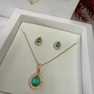 Colar Gota Turmalina Cravejada Zircônias - Banhado a Ouro 18K