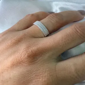 Anel  Aparador com Três Fileiras de Zircônias - Prata 925