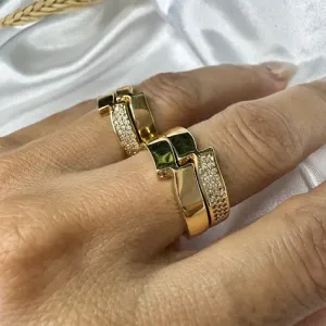 Anel Duplo com Cravejado Zircônias - Banhado a Ouro 18K