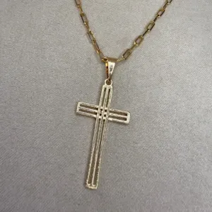 Pingente Cruz 3 Fios - Banhado a Ouro 18K