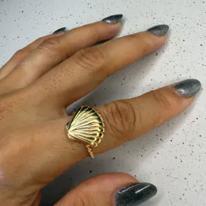 Anel Concha Trabalhado - Banhado a Ouro 18k