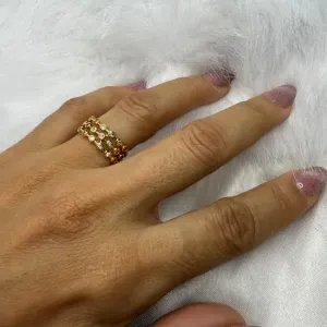 Anel Microcravejado três Fileiras - Banhado a Ouro 18k